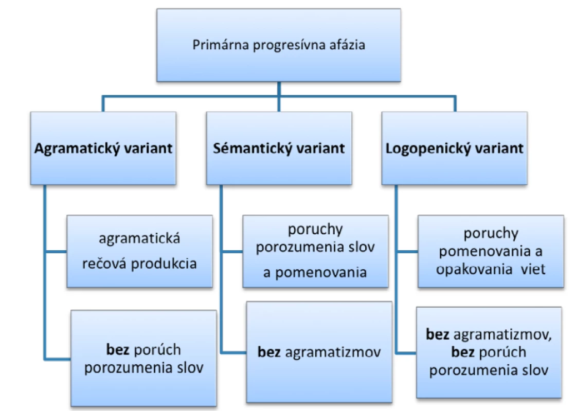 Dominujúce jazykové deficity a zachované procesy pri primárnej progresívnej afázii